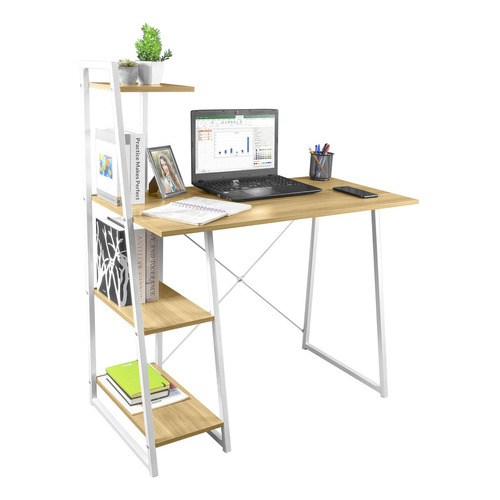 Escritorio gamer Top Living Toronto metal de 102cm x 118cm x 50cm café claro y blanco