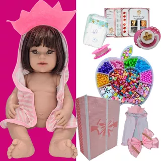 Boneca Bebê Reborn + Kit Miçangas Completo Lol Banho Linda