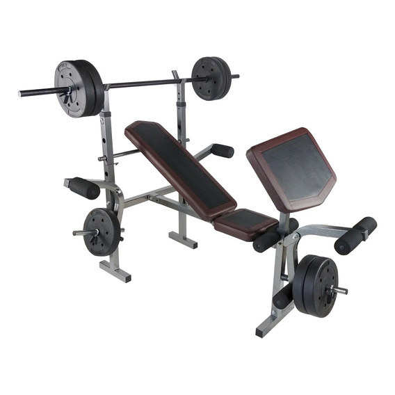 Banco Multiposiciones Kit Discos Gym Pesas Ejercicio Barra