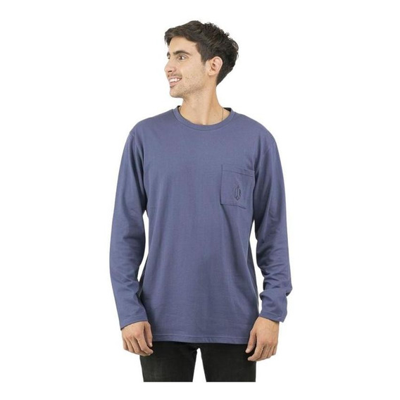 Polera Hombre Kivül Copihue Manga Larga Azul