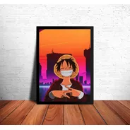 Monkey D. Luffy One Piece Cuadro 33×48cm Marco Negro Fan Art