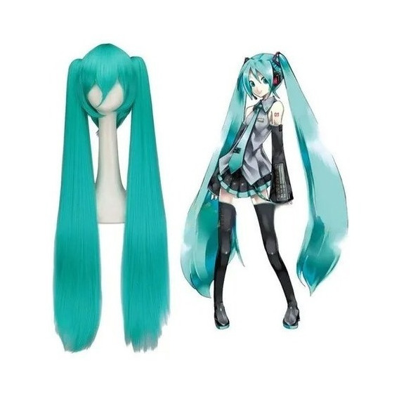 Peluca Hatsune Miku Doble Trenza Desmontable 120cm Cosplay