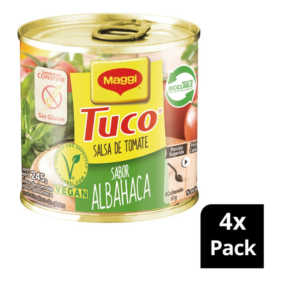 Salsa De Tomate Maggi® Tuco Con Albahaca Lata 245g Pack X4