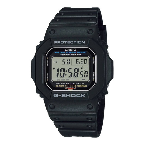 Reloj de pulsera Casio G-Shock G-5600 de cuerpo color negro, digital, para hombre, fondo gris, con correa de resina color negro, dial negro, minutero/segundero negro, bisel color negro, luz blanco y hebilla simple