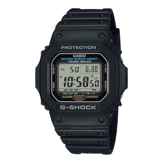 Reloj de pulsera Casio G-Shock G-5600 de cuerpo color negro, digital, para hombre, fondo gris, con correa de resina color negro, dial negro, minutero/segundero negro, bisel color negro, luz blanco y h
