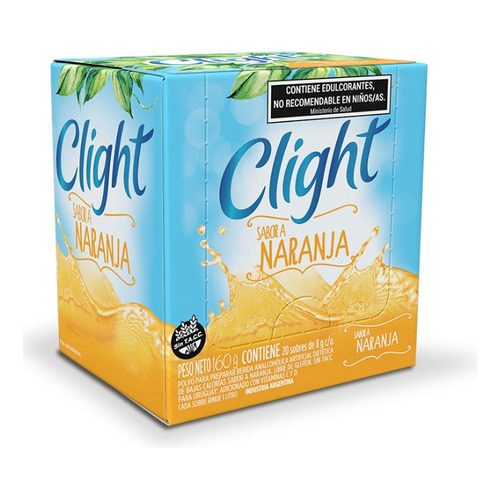 Jugo En Polvo Clight Naranja Vitaminas C + D Sin Azucar Display X20