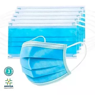 Máscara Descartável Cx 50 Unid Tripla Com Clip Nasal Atacado Cor Azul