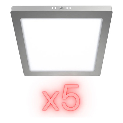 Pack X5 Plafon Panel Led 24w Luz Fria Cuadrado Platil Plateado