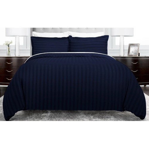 Duvet Cover Azul Oscuro Líneas Microfibra Doble Diseño de la tela Rayado