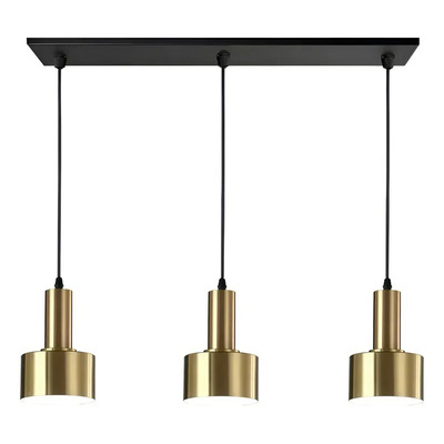  Colgante 3 Luces Nero Dorado Apto Led E27 Deco Luz Desing Dorado