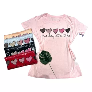 T-shirt Blusa Camiseta Feminina Estampada  5 Corações  Moda 