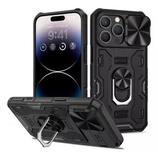 Capa Case Com Anel E Proteção Impacto Camera Skudo Defender 3 Slider Preto Com Design iPhone 14 Pro Max Para Apple iPhone De 1 Unidade