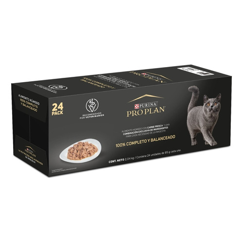 Alimento húmedo Purina Pro Plan gato adulto sabor salmón pack x24 peso neto de 2.04kg
