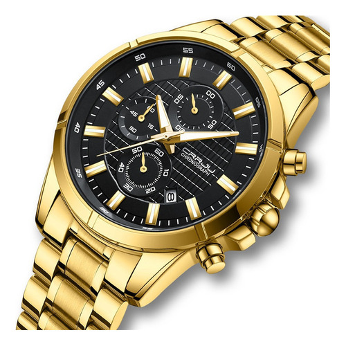 Reloj de cuarzo de lujo Crrju Calendar Chronograph con fondo dorado/negro