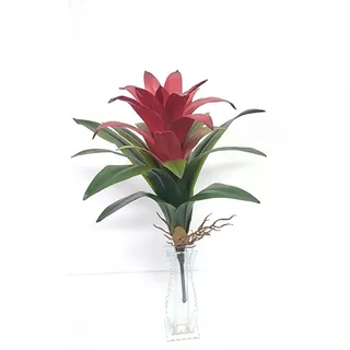 Bromélia Com Flor Planta Artif. Flores Folhas  Silicone 45cm