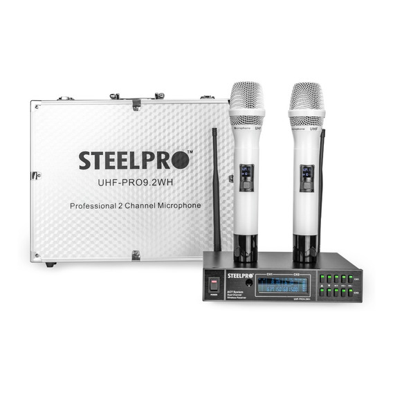 Microfono Uhf Profesional Blanco Frecuen Multicanal Steelpro