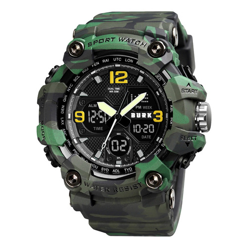 Reloj Militar Digital Burk 1742 Alarma Cronometro Luz ! Color De La Malla Verde Militar