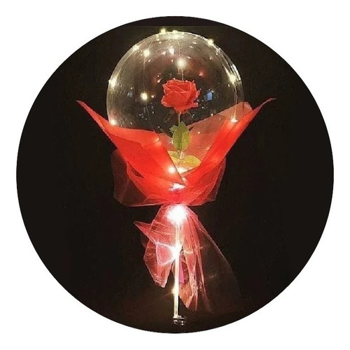 10 Globos Burbuja Con Flor Rojo Con Luz Led Valentín, Madre