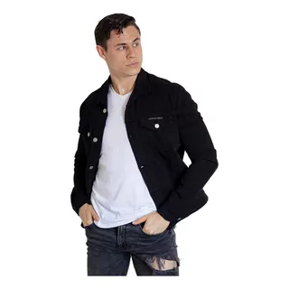 Chamarra Hombre Mezclilla Premium Vaquera Moda Casual Negra