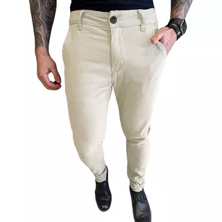 Calça Alfaiataria Bege Masculina Slim Social Clara Premium