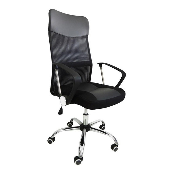 Cadeira de escritório Pelegrin PEL-8009  preta com estofado de couro sintético y mesh