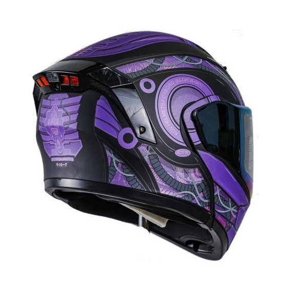 Casco Motociclista Kov Estelar Cyborg Morado Abatible Led Color Violeta Tamaño del casco M