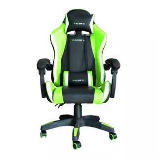 Cadeira De Escritório Racer X Comfort Gamer Ergonômica  Preta, Verde E Branca Com Estofado De Couro Sintético