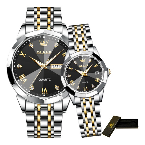 Relojes Olevs Con 2 Piezas De Diamantes Luminosos Para Parej Color de la correa Silver Golden Black