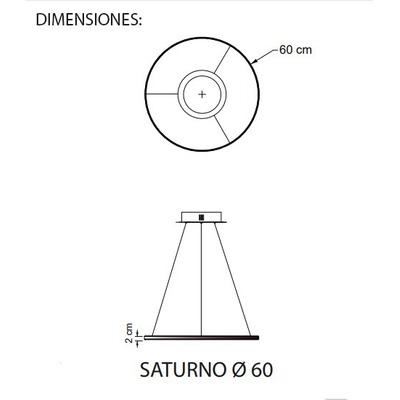 Colgante Led Saturno 38w Aro Ø 60 Cm. Diseño Moderno Deco