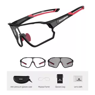 Gafas De Ciclismo Rockbros Con Lente Fotocromática Y Montura Con Clip, Color Negro/rojo, Lente Fotocromática