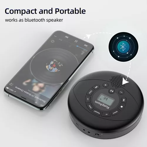 Walkman - Reproductor de CD portátil con auriculares, disco con altavoz,  reproductor de CD anti-salto para coche, recargable de 1500 mAh, CD, disco