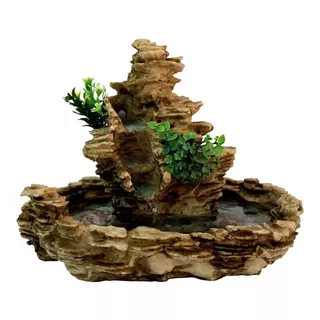 Fonte De Água Cascata Pedra Em Resina Decorativa Com Led