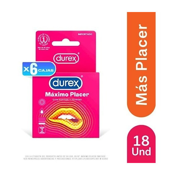 6 Pack Condones Durex Máximo Placer - 3 Un.
