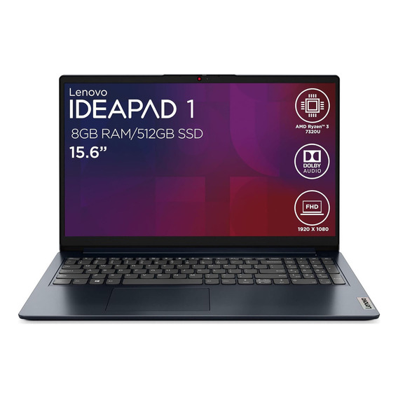 Laptop Lenovo Ideapad Ryzen 3 7320u 8gb 512gb 15.6 Fhd Color Azul Oscuro