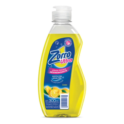 Detergente para lavavajillas Zorro Ultra Limón Original concentrado limón en botella 300 ml