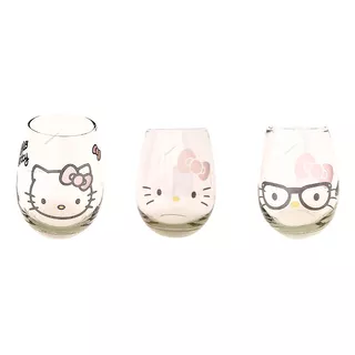 3 Vasos Vidrio  Copones Sin Tallo Kitty Anime