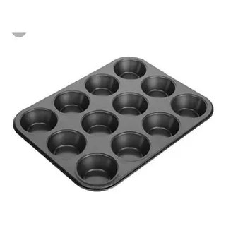 Molde De Teflon Muffins X12 Cupcakes Reposteria Antiadherent Color Negro