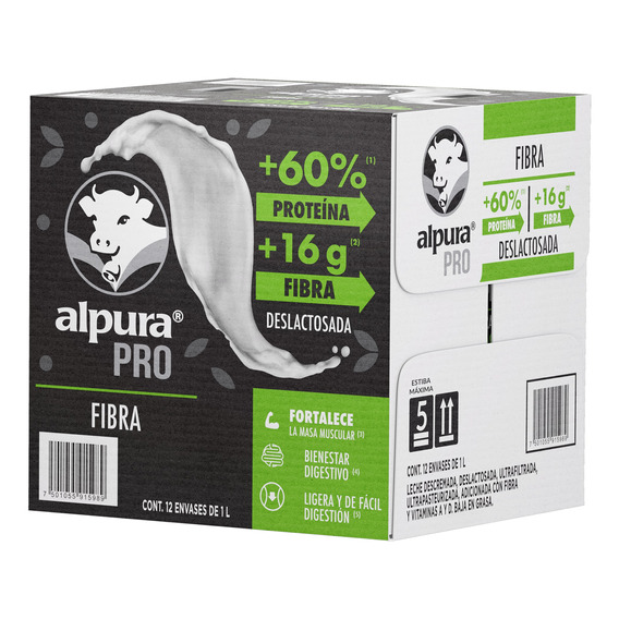 Pack X12 Leches Alpura Pro Deslactosada Extra Proteína 1 L