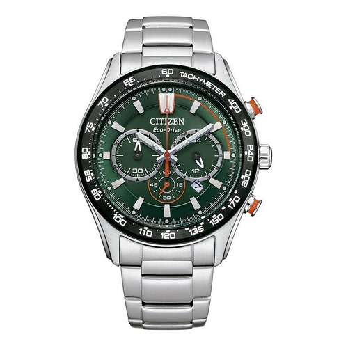 Reloj Citizen Ecodrive Chrono Ca448682x Hombre Color de la malla Plateado Color del bisel Negro Color del fondo Verde