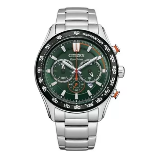 Reloj Citizen Ecodrive Chrono Ca448682x Hombre Color De La Malla Plateado Color Del Bisel Negro Color Del Fondo Verde