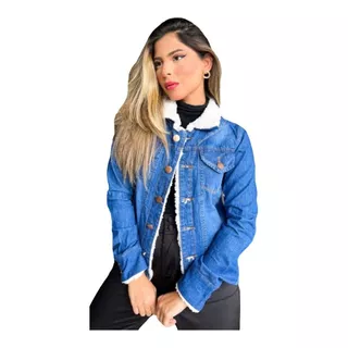 Jaqueta Jeans Feminina Rasgos Destroyed Pelinhos Maxi