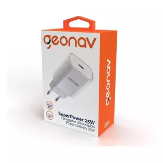 Carregador 25w Turbo Usb-c Power Delivery Universal Geonav Branco