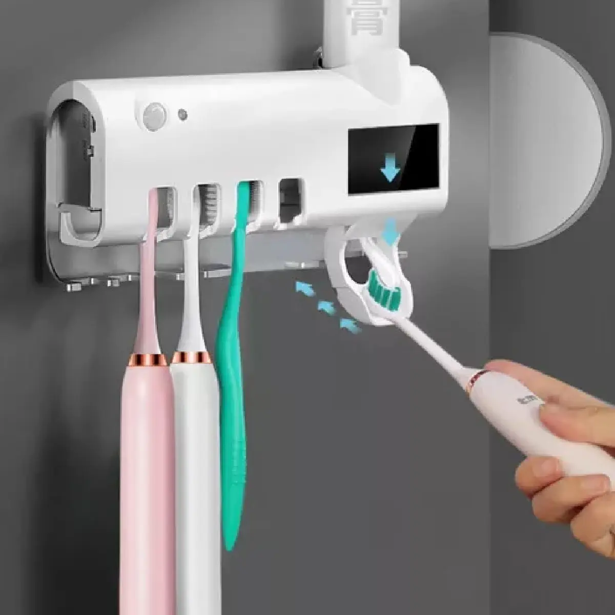 Imagen 2 de 6 de Soporte para Cepillos de Dientes con Esterilizador UV y Dispenser de Pasta
