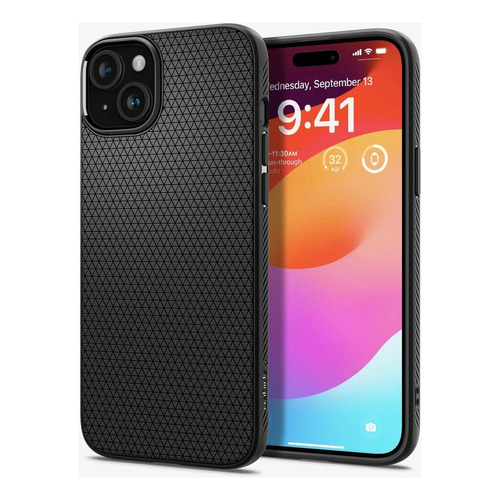 Estuche Funda Forro Antichoque Delgado Flexible Protección De Grado Militar Soporta Correas Spigen Liquid Air Para Apple iPhone 15 - Negro