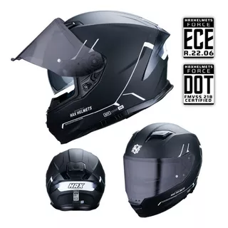 Hax Helmets. Casco Moto Integral Dot + Ece 06. Force Negro Color Blanco Tamaño Del Casco L - Grande