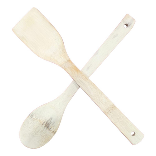 Set 2 Utensillos Bambú Cuchara Espátula Madera Cocina 30cm Color Marrón