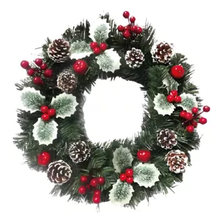 Guirlanda De Natal 40cm Enfeite De Porta Luxo Nevada Natal Cor Verde / Vermelho / Branco / Marrom