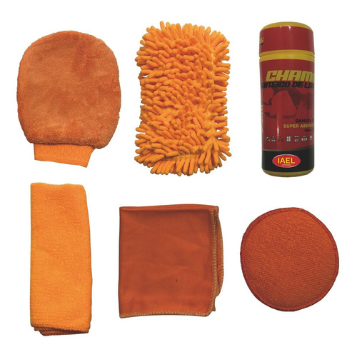 Kit Limpieza Auto Paños Bolso Camioneta 6 Pcs Color Naranja Claro