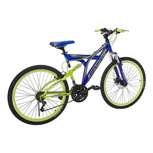 Mountain bike masculina Benotto Montaña Rush R26 Único 21v freno v-brakes cambios Sunrace M2A y Sunrace M2T color azul oscuro/verde con pie de apoyo