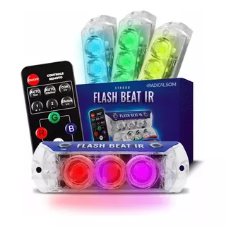 Kit 4 Faróis Strobo Flash Beat Ir Som Rbg Zendel Automotivo